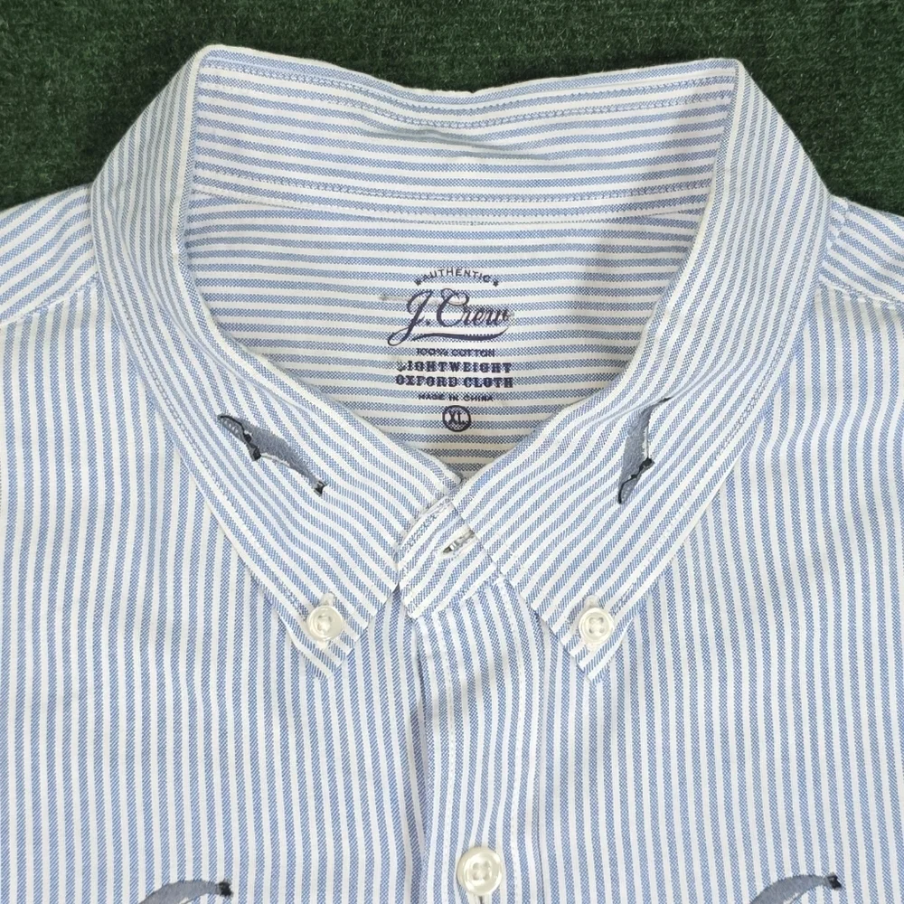 j. Crew | Lightweight Oxford Pin-Striped Embroidered BlueWhale Button Down Shirt